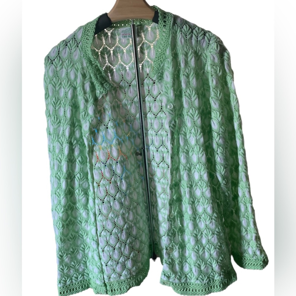 Vintage Lane Bryant Bust Size 42 Cardigan Open Novelty Knit Lacy Trim.
